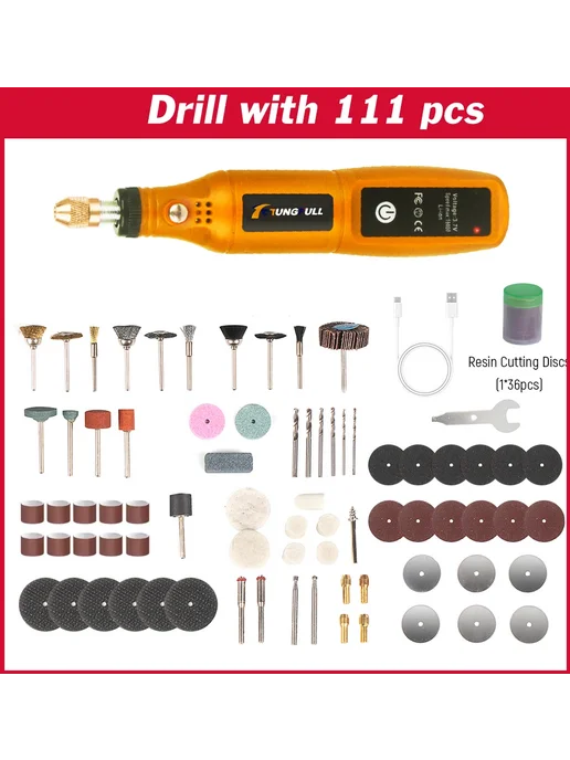 tungfull Беспроводная дрель Drill with 111pcs, 111 шт