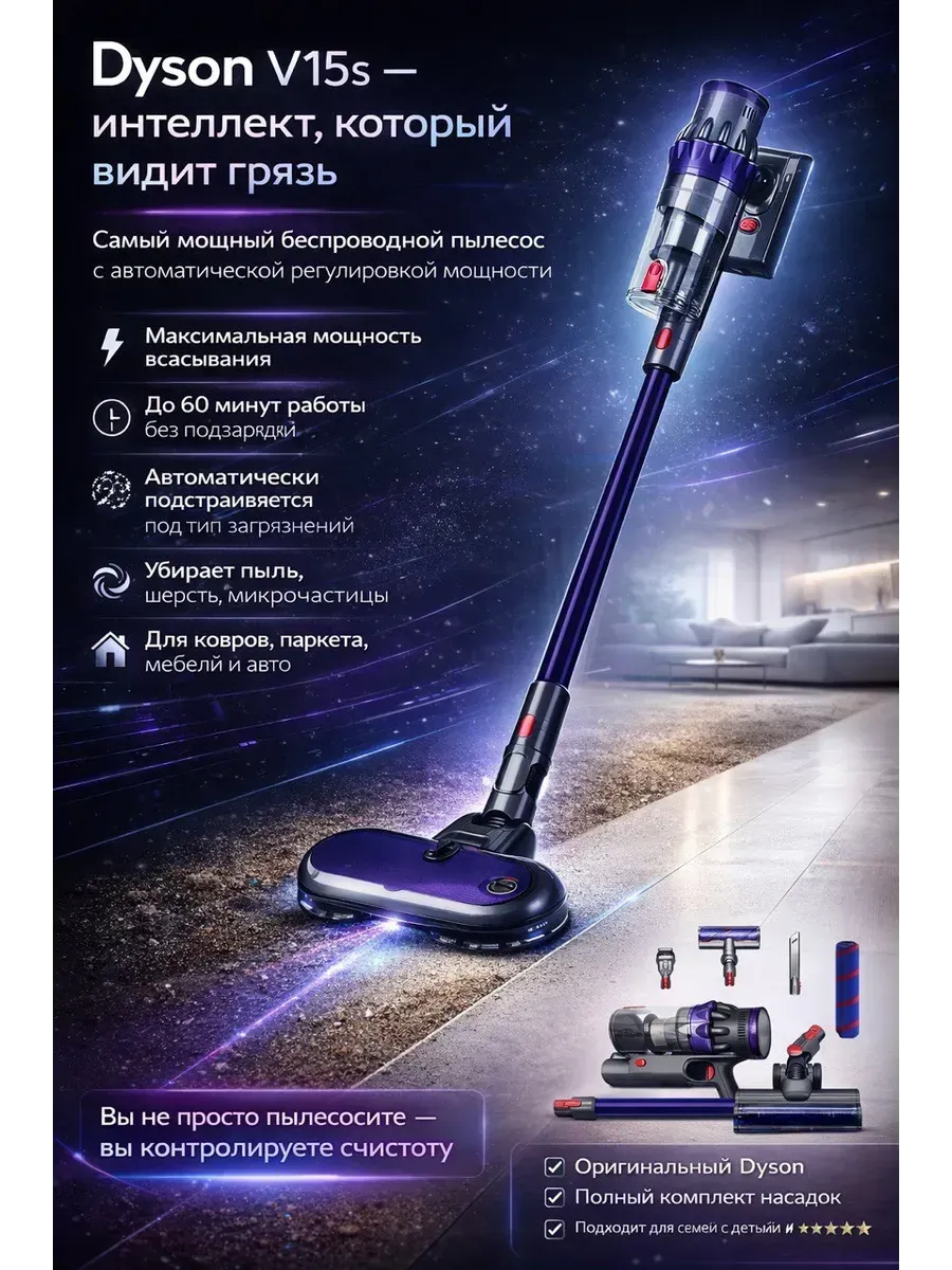 Dyson Вертикальный ручной моющий пылесос для дома V15s