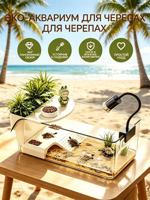 Эко-аквариум для черепах красноухих на стол 6Л, 6 л, фото 4