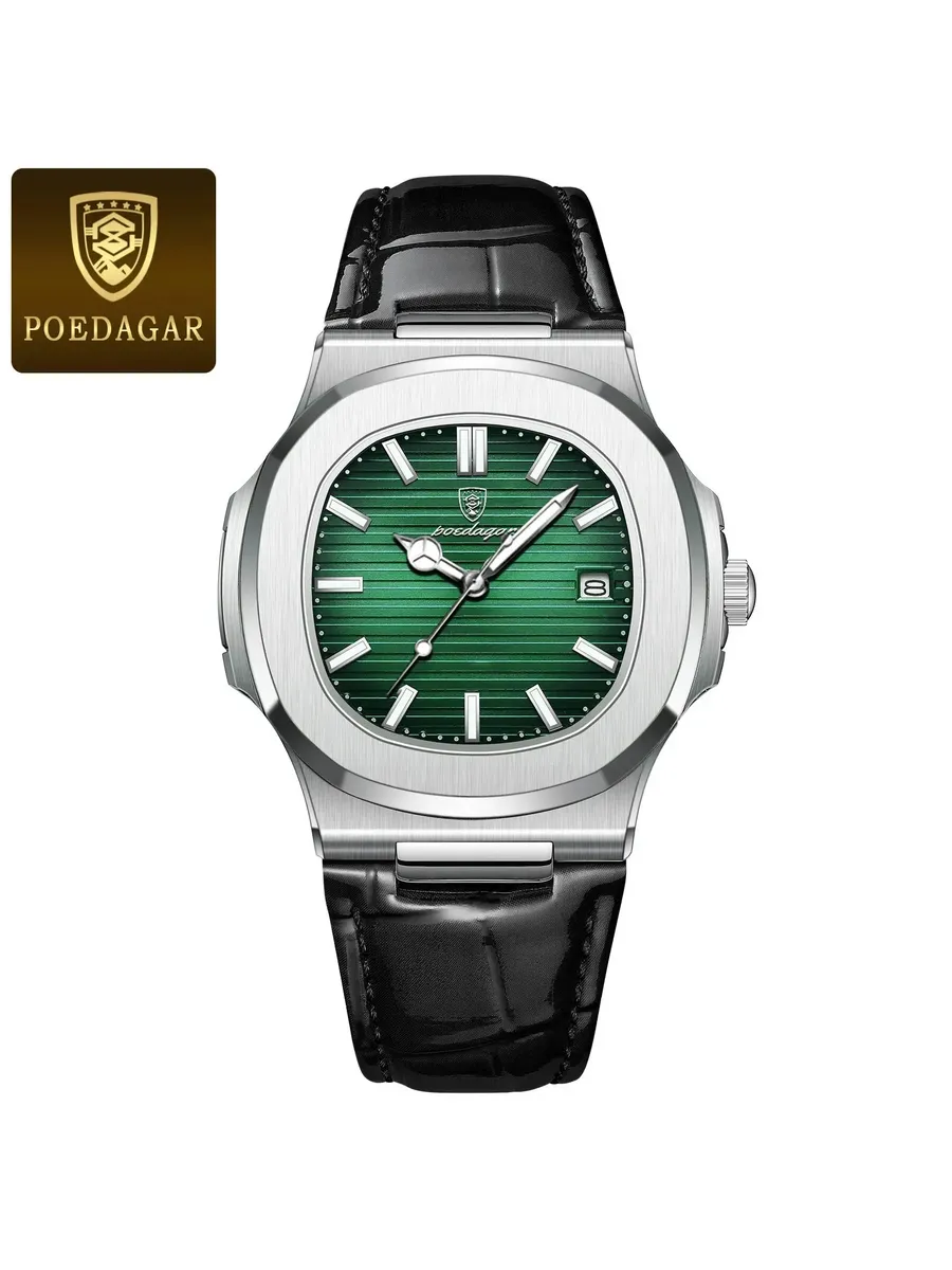 POEDAGAR Мужские часы, зеленый цифер�