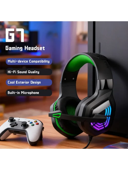 Нет бренда Игровые наушники G7 с подсветкой, blue, синий, фото 4