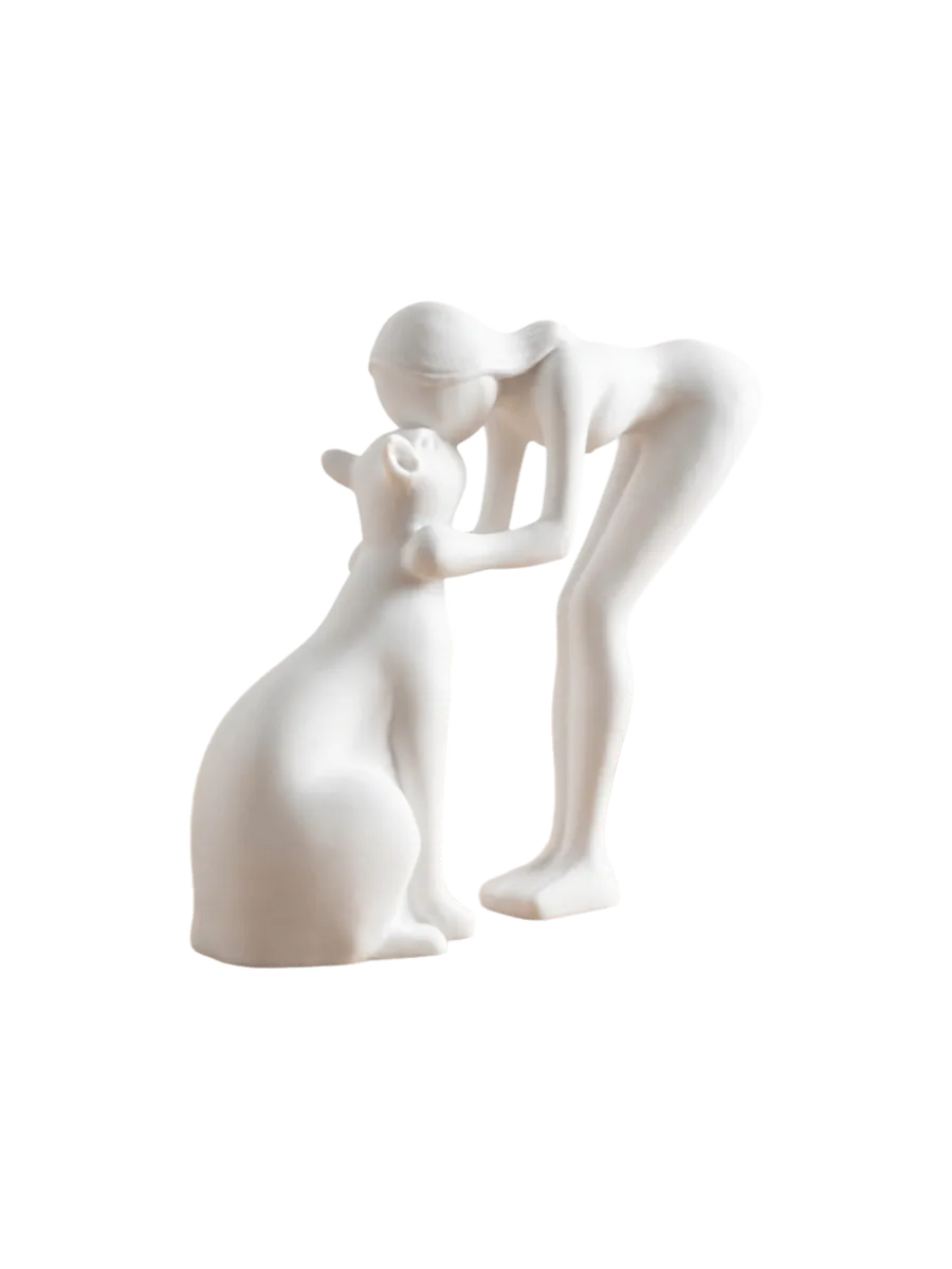 Статуэтка "Белая девочка с котом", настольное украшение, 3D-печать, милый кот, в скандинавском стиле, статуя кошки для обнимания.