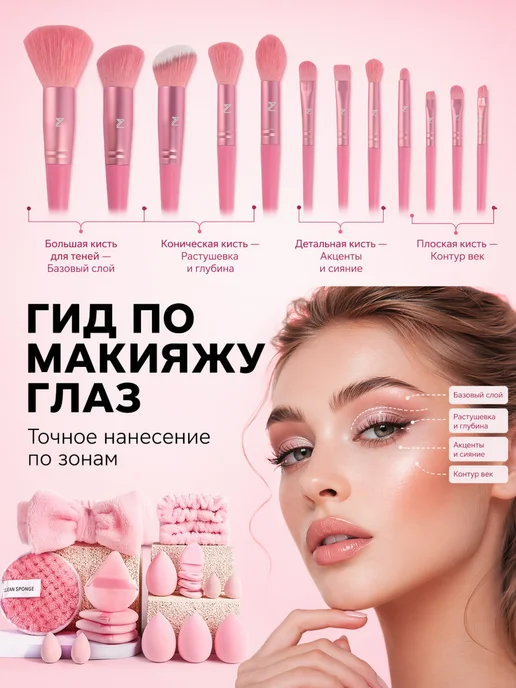 Кисти для макияжа подарочный набор на 8 марта, розовый, фото 6