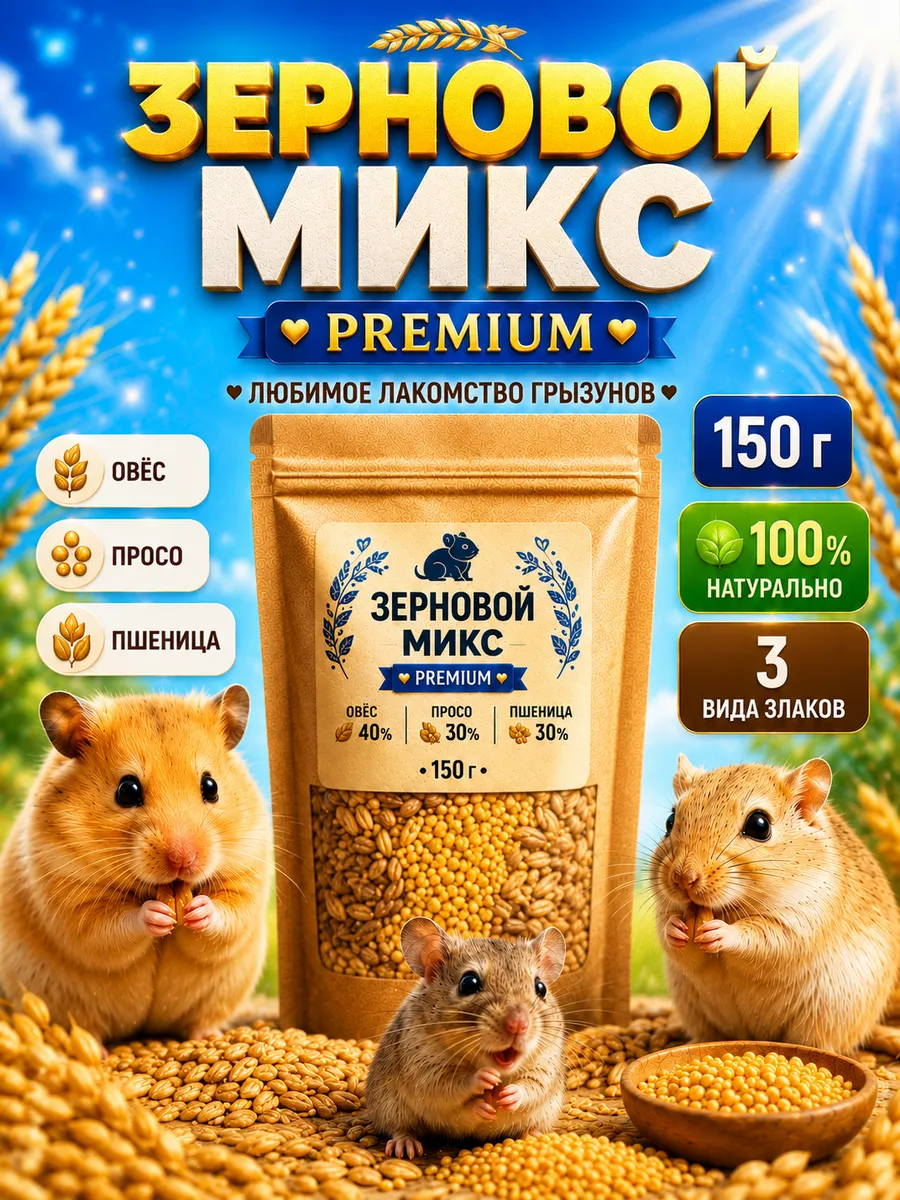 Зерновой микс для грызунов и птиц 150 гр