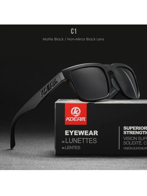 KDEAM Мужские солнцезащитные очки C1 Black, черные, черный