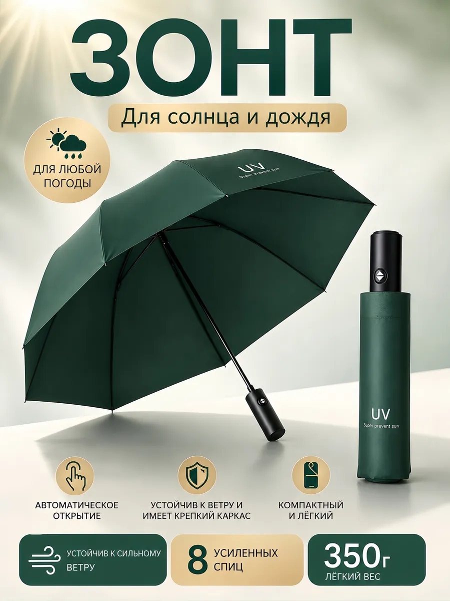 Усиленный зонт автомат антиветер, компактный от дождя