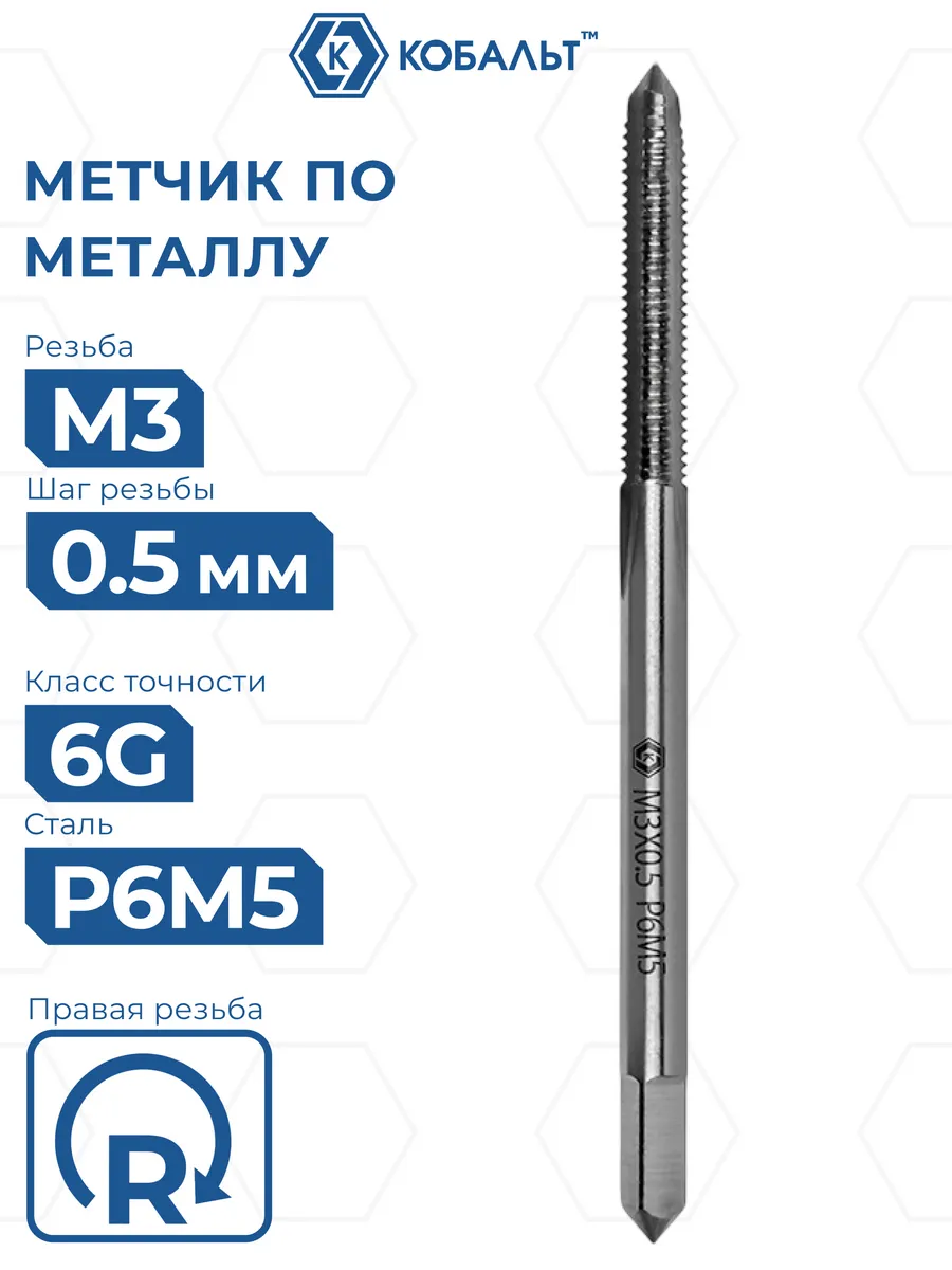 Метчик для резьбы по металлу М3 х 0.5 мм