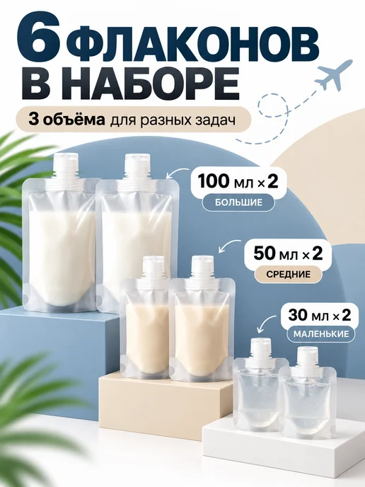 Дорожный набор флаконов для путешествий 6 шт, 6 шт, фото 7
