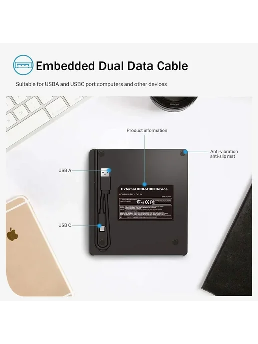 GGBEE Портативный DVD-плеер 7-в-1, Внешний Привод USB 3.0 Type-C Д, вариант, фото 5