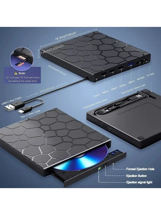 GGBEE Портативный DVD-плеер 7-в-1, Внешний Привод USB 3.0 Type-C Д, вариант, фото 6