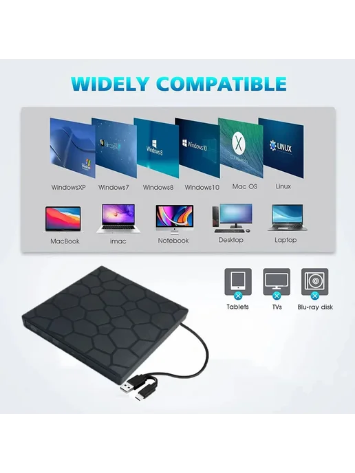 GGBEE Портативный DVD-плеер 7-в-1, Внешний Привод USB 3.0 Type-C Д, вариант, фото 7