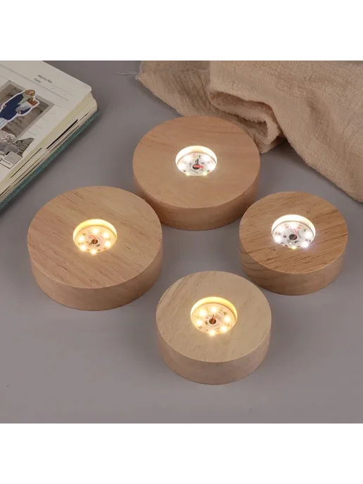Нет бренда Деревянная подставка для LED лампы, 8см, теплый свет, вариант, фото 2