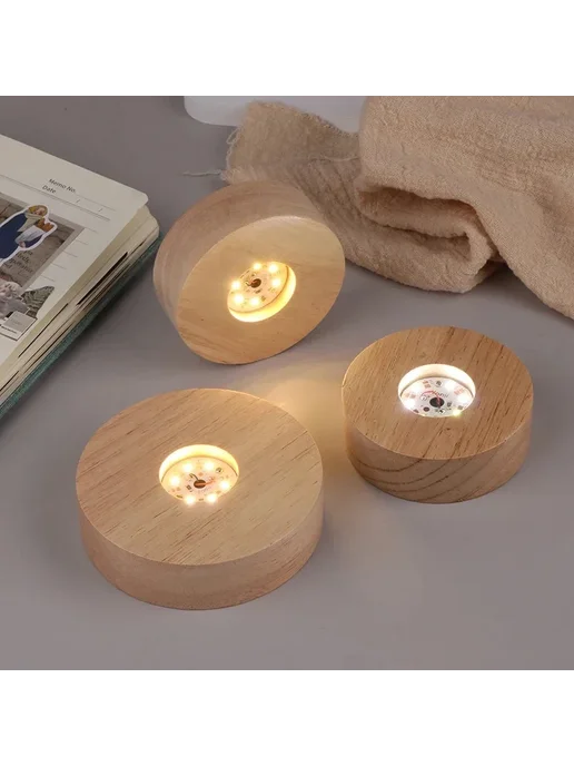 Нет бренда Деревянная подставка для LED лампы, 8см, теплый свет, вариант, фото 3