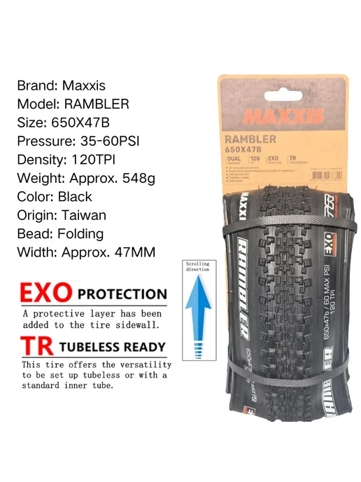 Maxxis RAMBLER 650x47B Black EXO TR Folding, черный