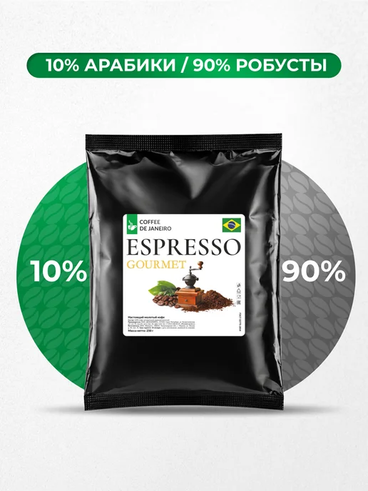 DE JANEIRO Кофе молотый 250 гр арабика робуста Гурме, 250 г, фото 3