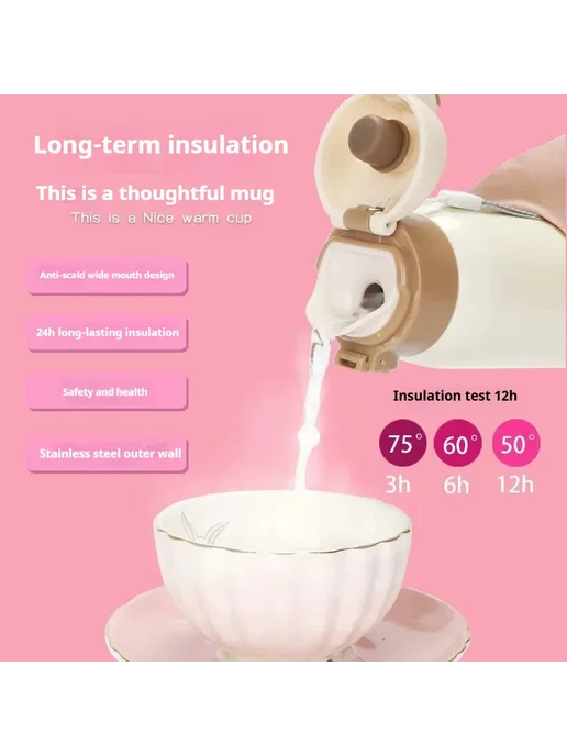 Мини-термос из нержавеющей стали 350ML Pink, 350 мл, розовый, фото 3