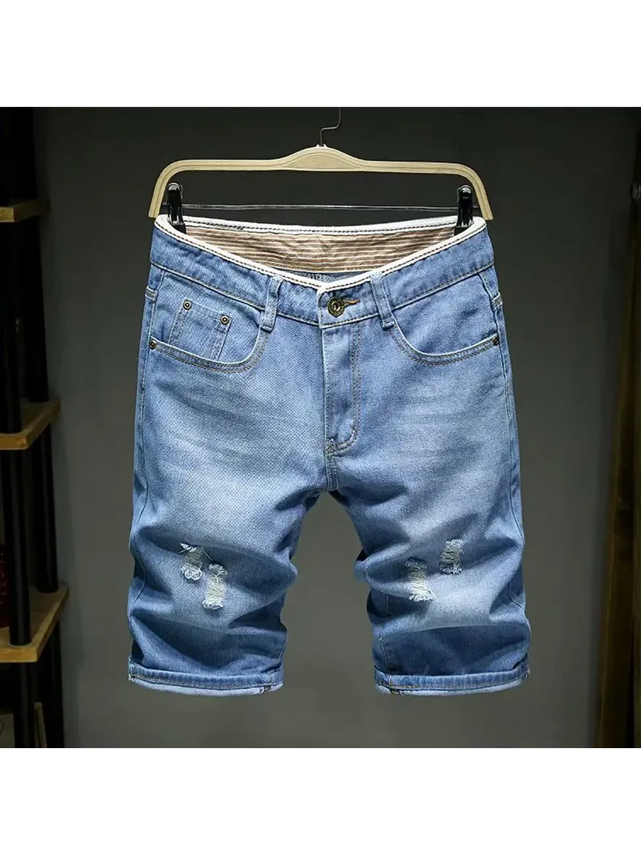 Мужские Летние Джинсовые Шорты Slim Fit, Светло-голубые, В Р