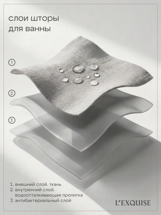 L'Exquise Тканевая штора для ванной 180х200 на люверсах, 200x200, фото 7