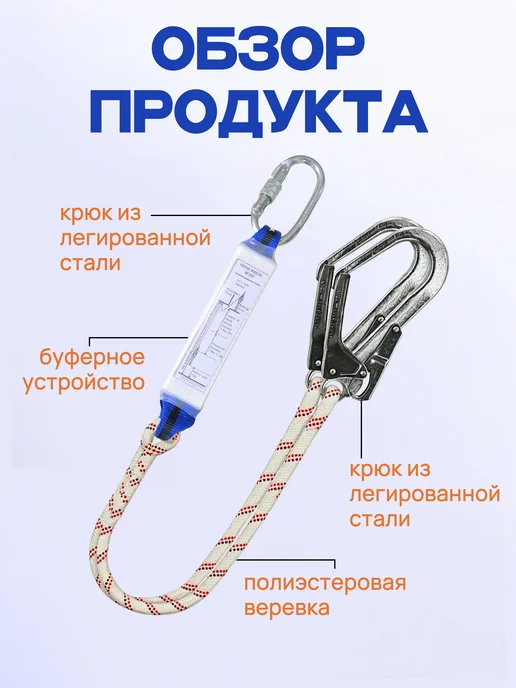 QuickCart Global Полная страховочная привязь с двойным карабином монтажника, синий, фото 3