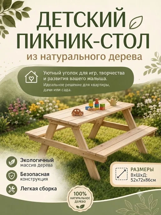 Детский пикник-стол, бежевый