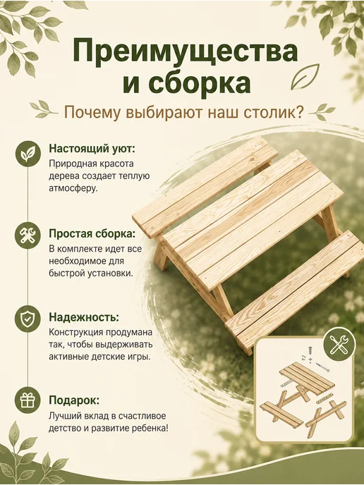 Детский пикник-стол, бежевый, фото 2