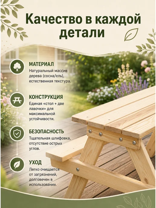 Детский пикник-стол, бежевый, фото 3