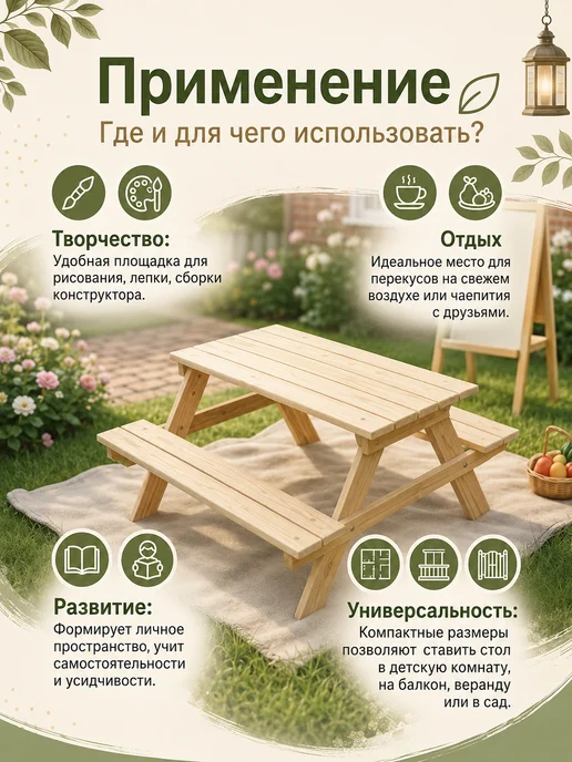 Детский пикник-стол, бежевый, фото 4