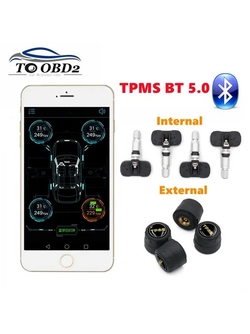 Нет бренда TPMS датчики шин Bluetooth 5.0, 4шт, BT5.0 External, 4 шт, фото 2
