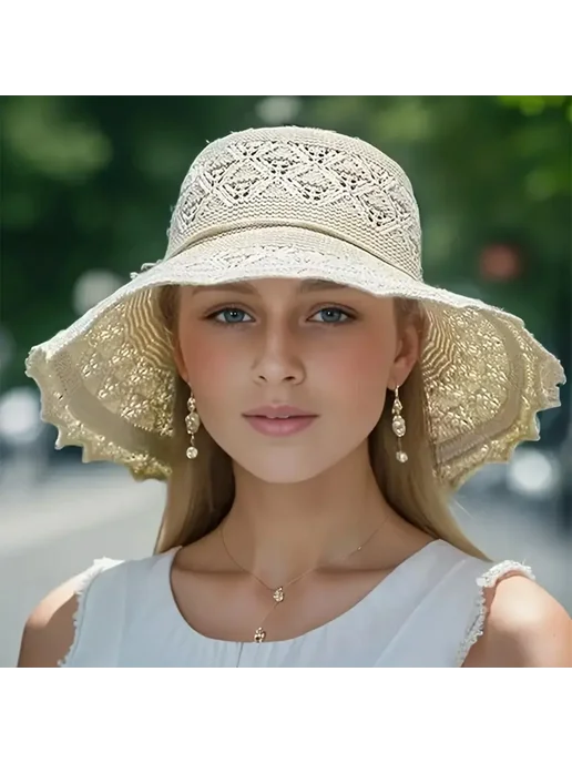 Нет бренда Женские пляжные шляпы Sun hat Khaki, синий, фото 2