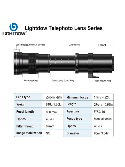 lightdow 420-800mm Телеобъектив Nikon Z Белый, белый, фото 4