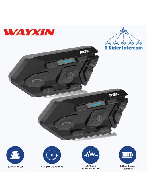 WAYXIN Мотогарнитура R6s Double Pack, Bluetooth 5.0, черный, фото 2