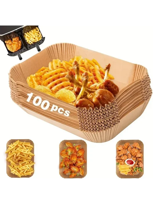 Нет бренда Бумажные вкладыши для аэрофритюрницы, 100шт, Rectangle-100pc, 300 шт, фото 2