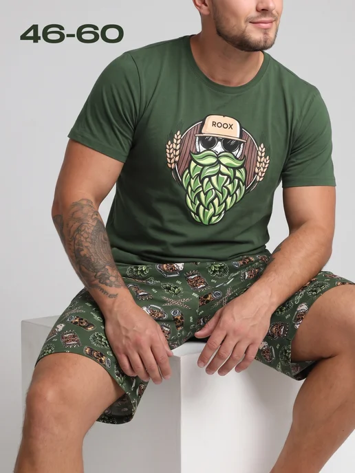ROOX Пижама с шортами и футболкой, зеленый
