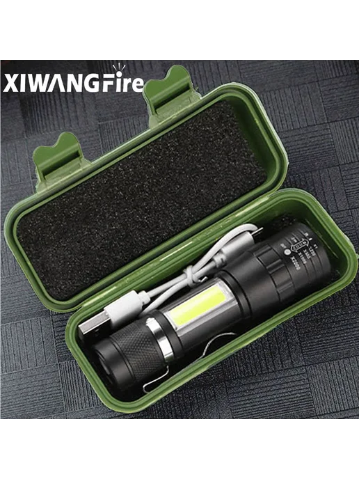 XIWANGFIRE Светодиодный фонарик USB, черный, COB, T6, черный, фото 2