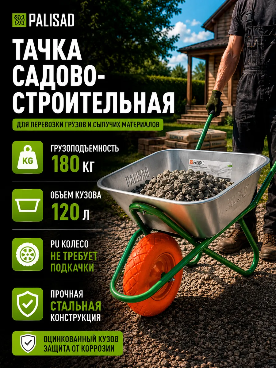 Тачка садовая одноколесная усиленная строительная