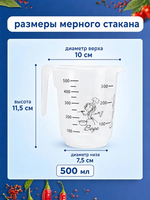 SparkPlast Мерные стаканы для кухни набор 1000мл, 500 мл, 200 мл, 500 мл, фото 2