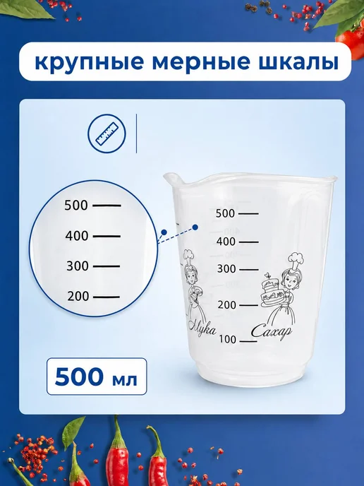 SparkPlast Мерные стаканы для кухни набор 1000мл, 500 мл, 200 мл, 500 мл, фото 3