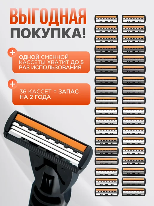 Станок для бритья мужской и женский многоразовый + 36 кассет, вариант, фото 2