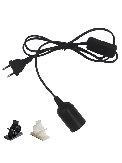 Нет бренда Основание для лампы E27, черный, кабель 1.8м, Euro and Cable, 1,8 м