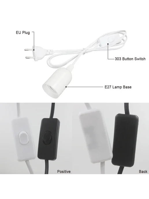 Нет бренда Основание для лампы E27, черный, кабель 1.8м, Euro and Cable, 1,8 м, фото 4