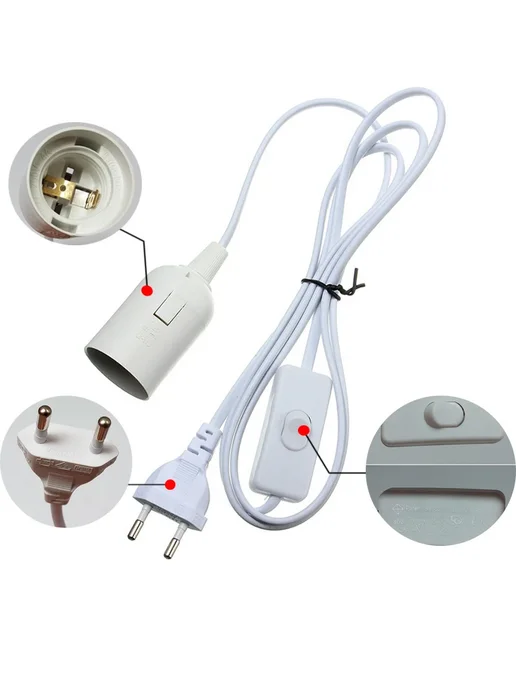 Нет бренда Основание для лампы E27, черный, кабель 1.8м, Euro and Cable, 1,8 м, фото 6