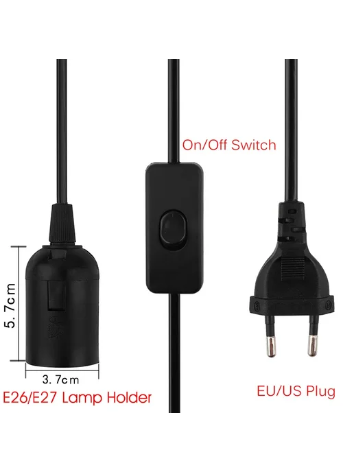 Нет бренда Основание для лампы E27, черный, кабель 1.8м, Euro and Cable, 1,8 м, фото 7