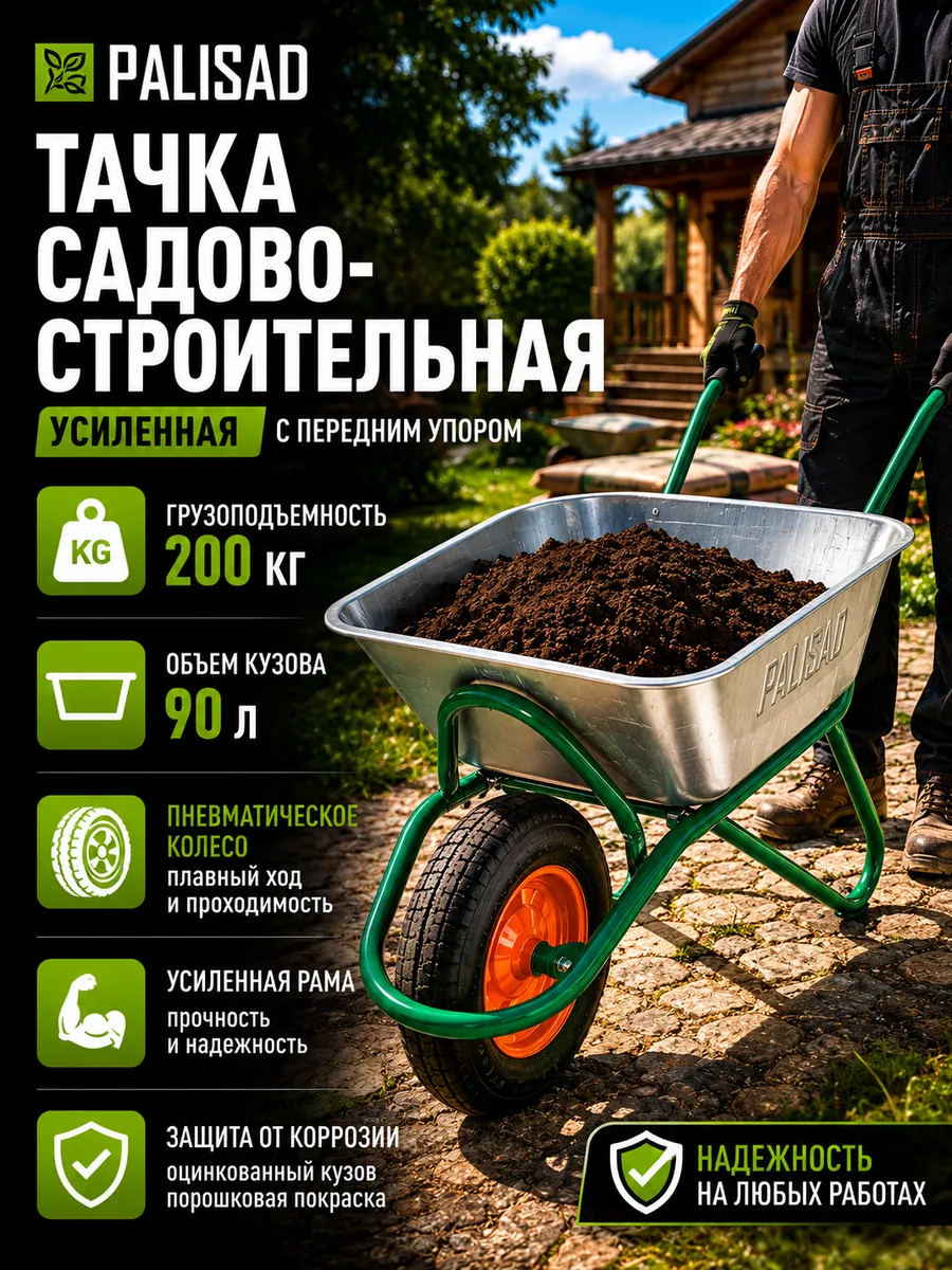 Тачка садовая одноколесная усиленная строительная