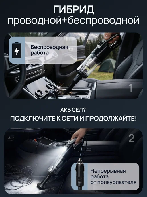 BONWERK Пылесос для автомобиля беспроводной и от прикуривателя, черный, фото 2