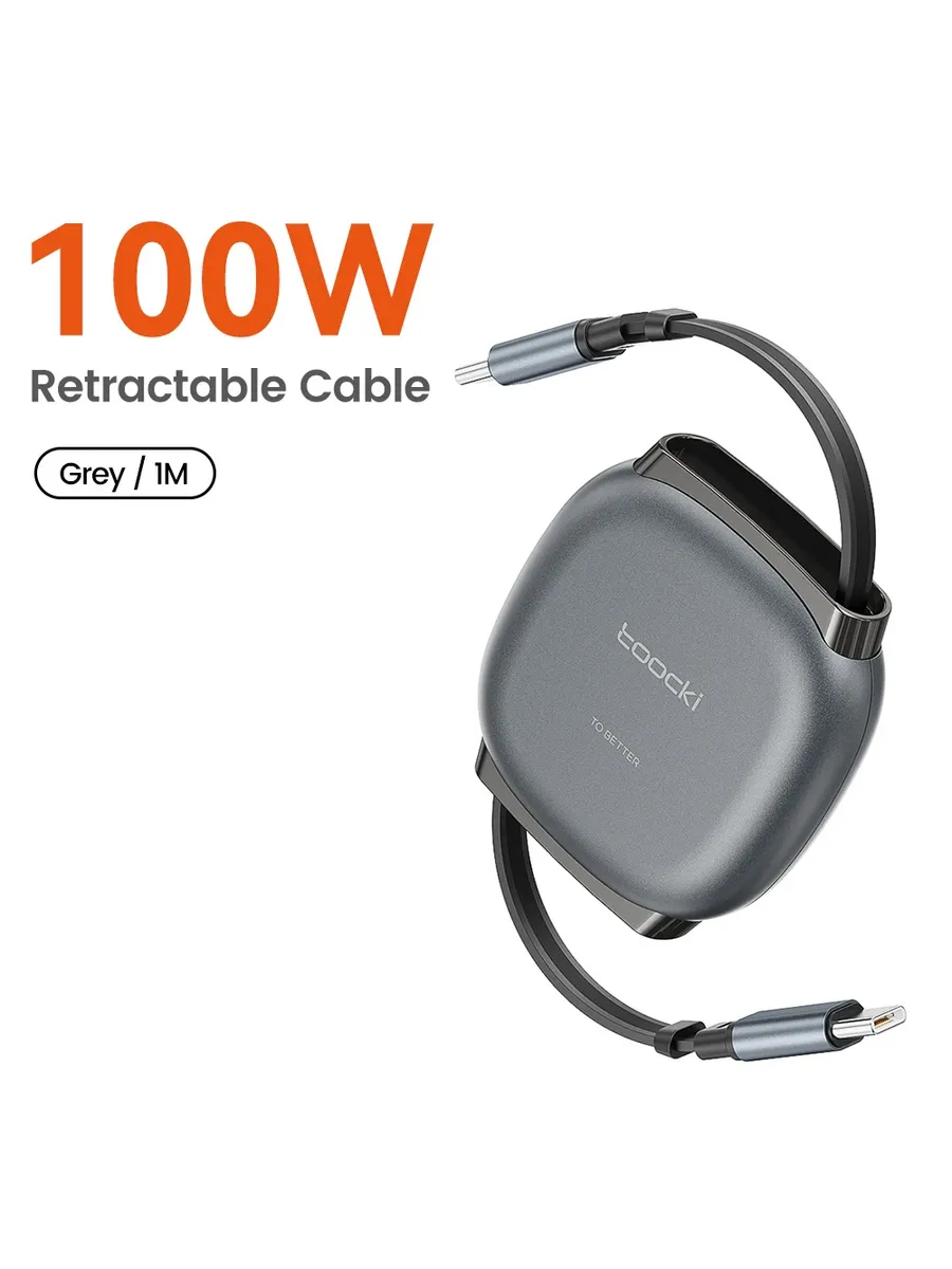 Кабель Toocki 100W Type C С Выдвижным Механизмом Для iPhone