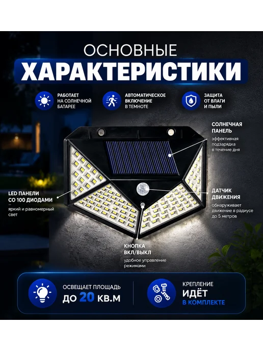 Светильник уличный настенный на солнечной батарее, черный, в упаковке 600 г, фото 3