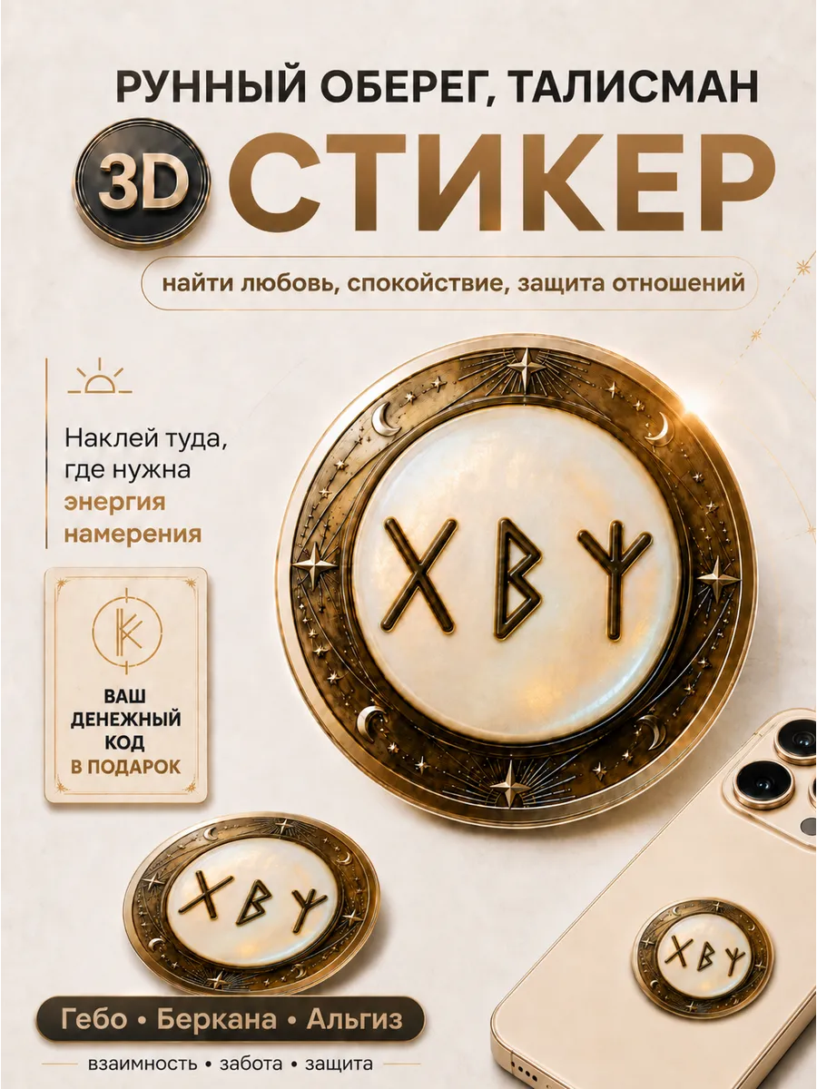 3D стикер на телефон руны женский талисман наклейка оберег