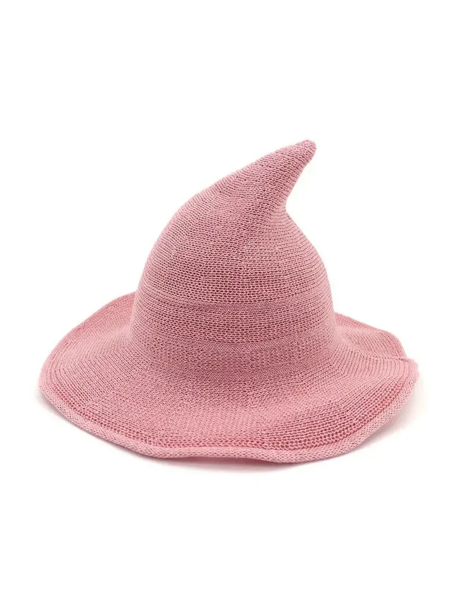 Женская вязаная шерстяная шляпа ведьмы черная Розовый, Pink
