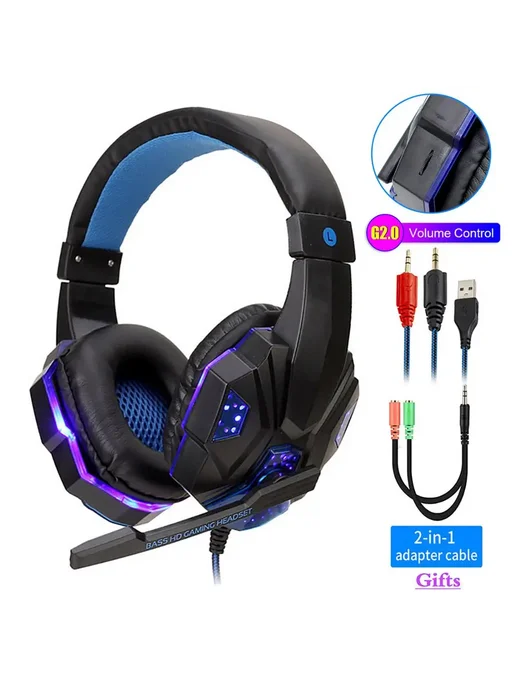 QearFun Игровые наушники с микрофоном Red Black LED, черный, фото 2
