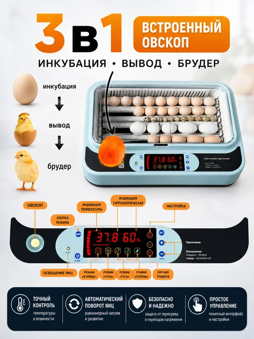 Инкубатор для яиц автоматический терморегулятором 40 яиц, вариант, фото 3